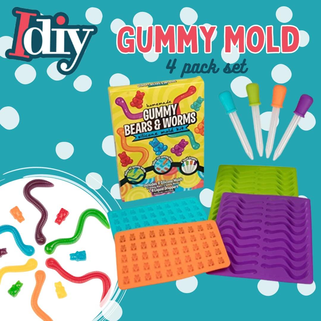 Gummy Bear & Worm Silicone Candy Molds, 4 Pack Set - Nonstick Trays with 2 Droppers for Chocolate, Ice Cubes, BPA-Free -Makes up to 62 Candies - Arts & Crafts Summer Camp Activity, Birthday Gift - Image 2