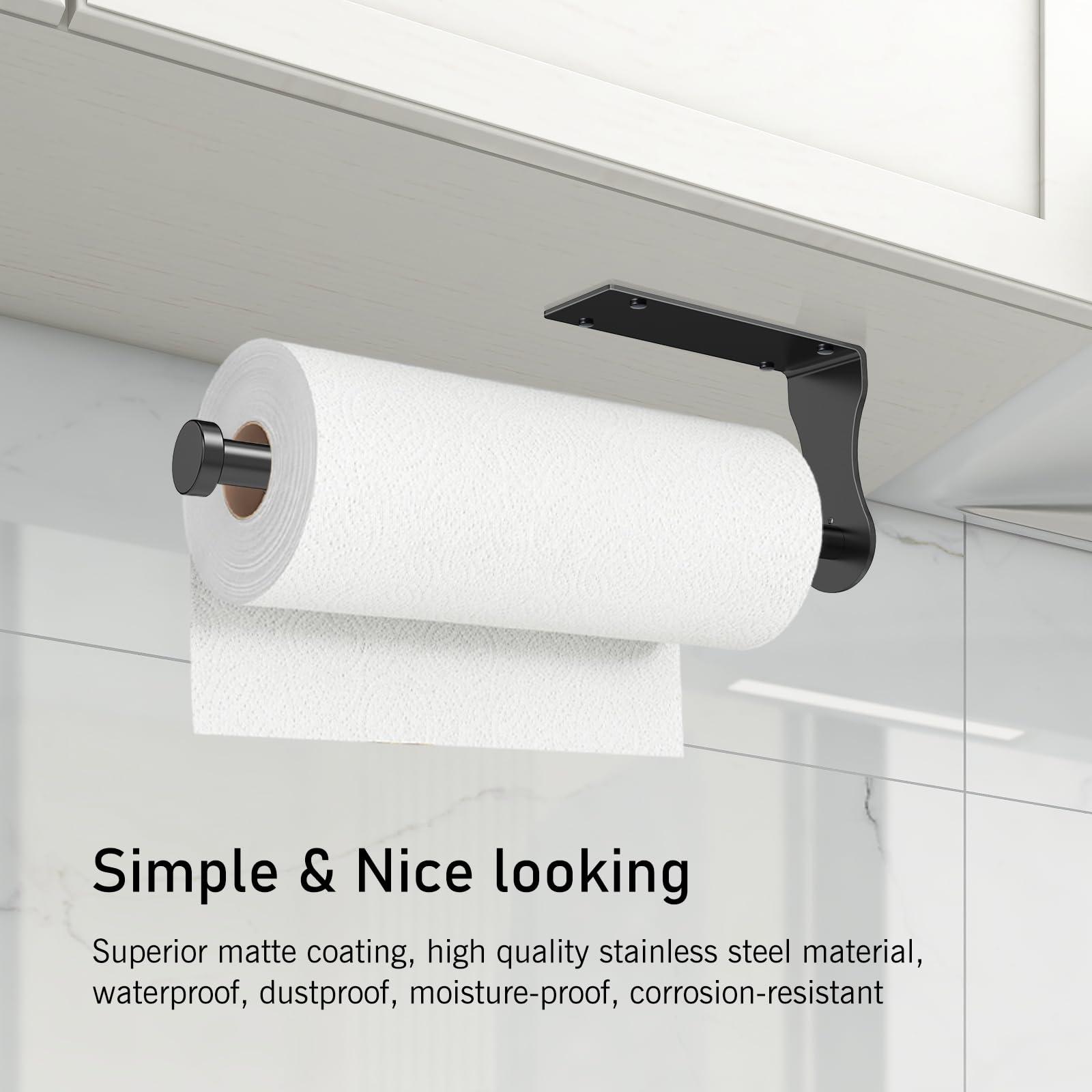SetSail Paper Towel Holder, Single Hand Operable Paper Towel Holder Under Cabinet with Adjustable Damper Easy Tear Wall Mount Self-Adhesive or Drilled for Kitchen Bathroom, Black - Image 7
