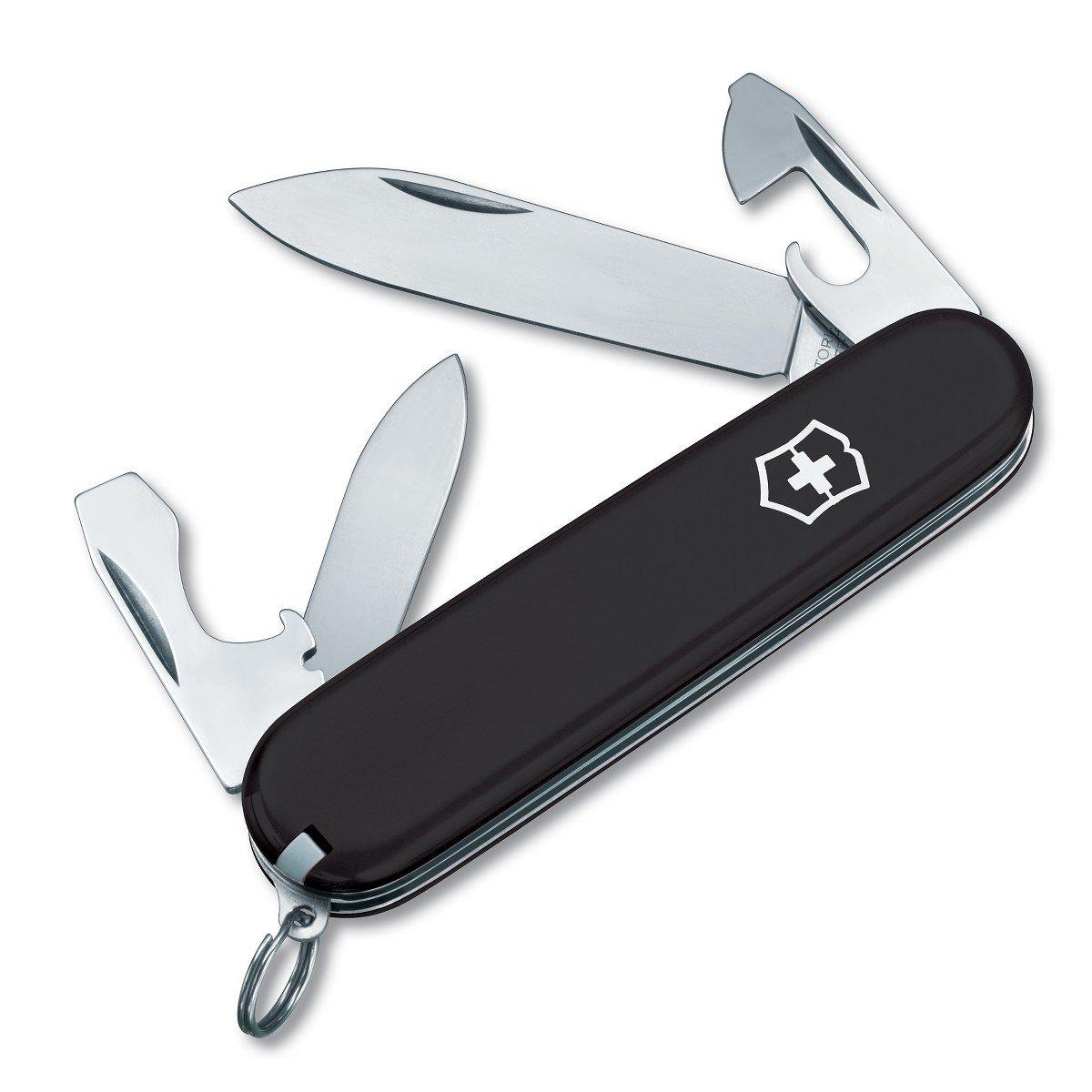 Victorinox Recruit Swiss Army Knife, 10 Functions, Swiss Made Pocket Knife with Can Opener, Screwdriver and Small Blade - Black