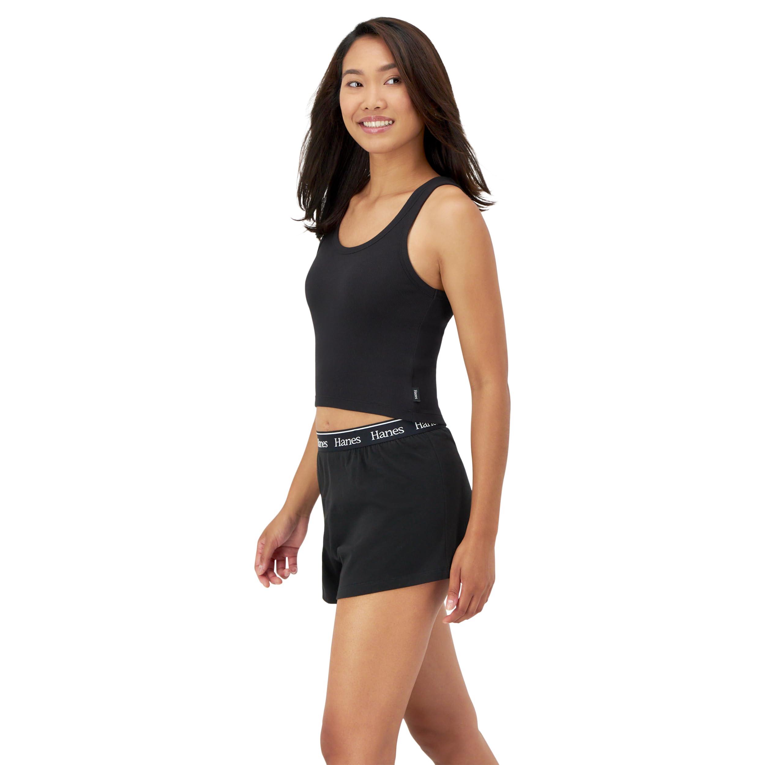 Hanes Women's Originals Comfywear Rib Crop Tank and Sleep Shorts, 2-Piece Set - Image 3