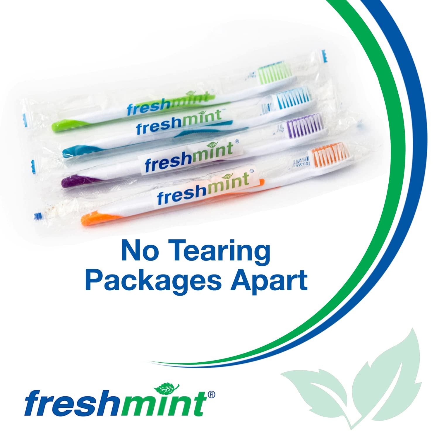 FRESHMINT Individually Wrapped Bulk Premium Toothbrushes (144 Pack), Oversized Easy Grip Rubber Handle, Soft Multi Color Nylon Bristles, Perfect for Travel, Hotel, Donation - Image 3