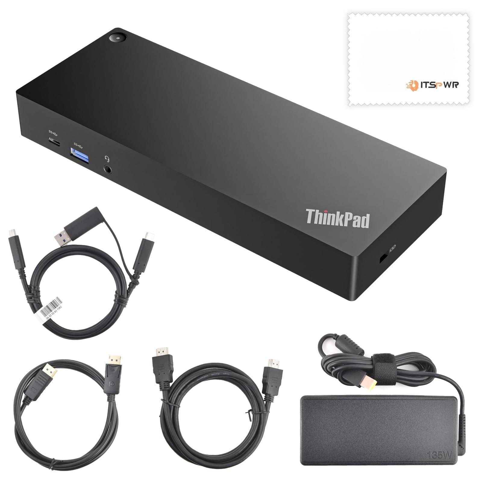 ThinkPad 40AF0135 Universal Hybrid USB-C with USB-A Adapter Docking Station for Lenovo Laptops, Dual Monitor, Comes with ITSPWR HDMI 4K Cable + DP Cable+ Cleaning Cloth - Image 6