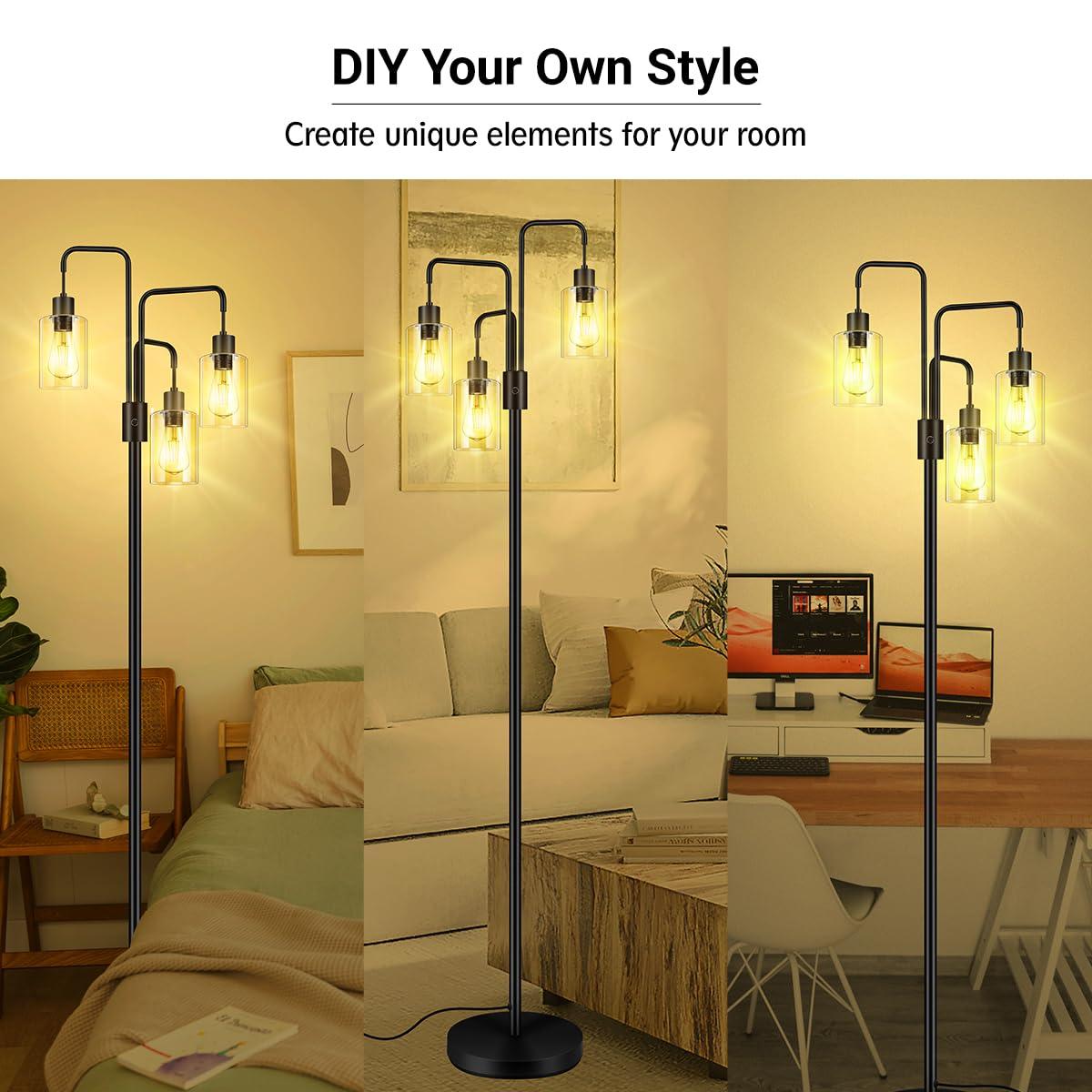 BoostArea Industrial Floor Lamp for Living Room,Glass Lampshade,Modern Stand Up Lamp with 3 Light,Simple Design Floor Lamp for Bedroom, Living Room, Office, Kids Room, Reading - Image 6