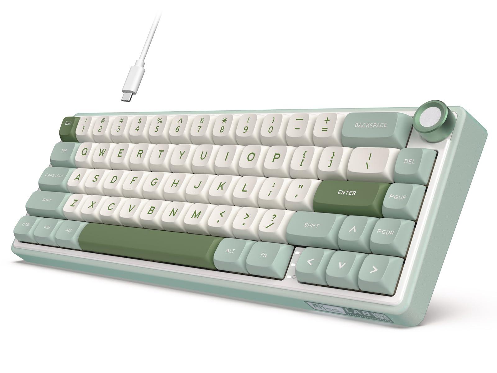 RK ROYAL KLUDGE R65 Wired Mechanical Keyboard, 60% Percent Creamy Gaming Keyboard Gasket Mount RGB Backlit with Programmable Knob, MDA Profile PBT Keycaps, QMK/VIA, Hot Swappable Linear Switch, Cyan