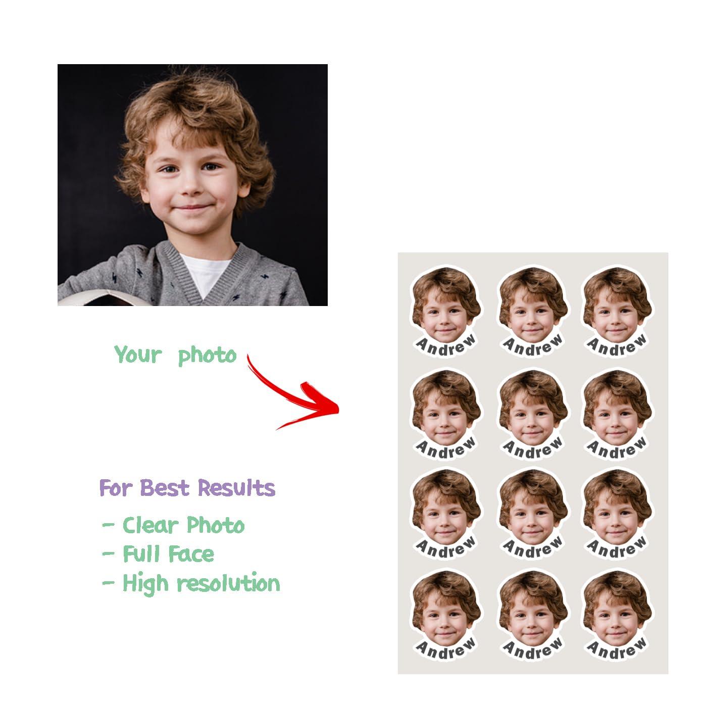 JJJ Design 32 pcs Personalized Face Stickers with name - Portrait Face Photo Stickers for Water Bottles, Lunch Boxes, Phone Cases -Holographic Waterproof Dishwasher Safe (BB) - Image 3