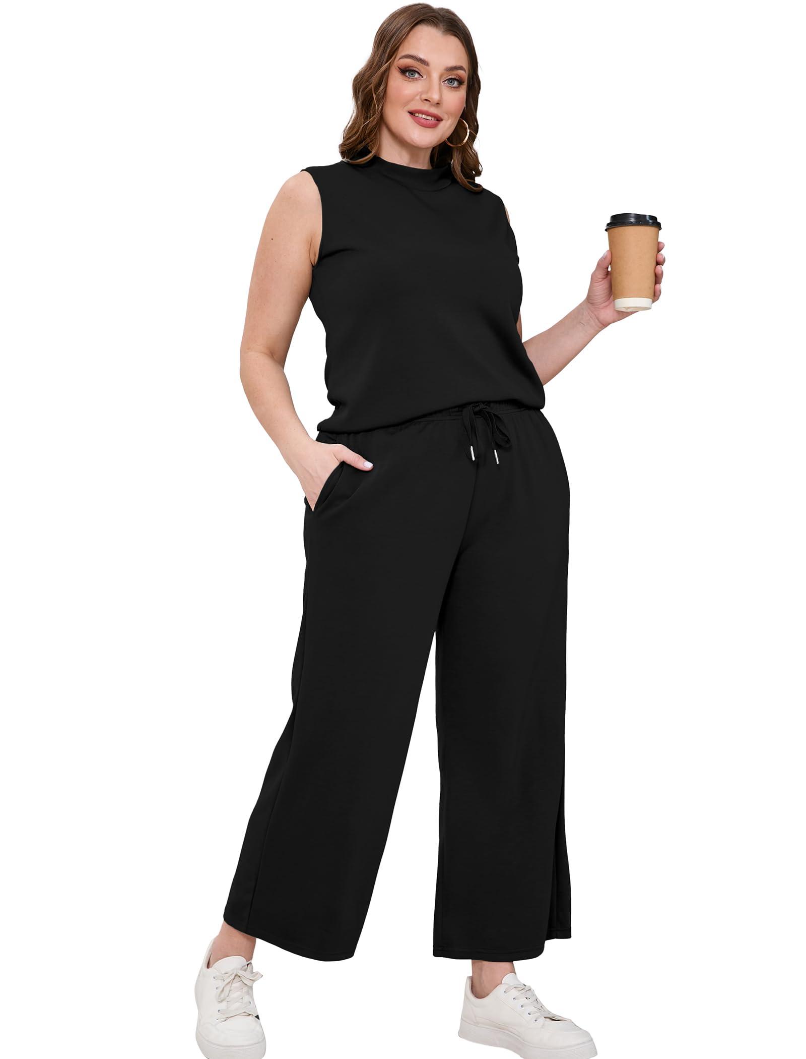 SAMPEEL Two Piece Sets for Women Summer Outfits Lounge Sets Mock Neck Tops Wide Leg Crop Pants Vacation Travel Outfits - Image 4
