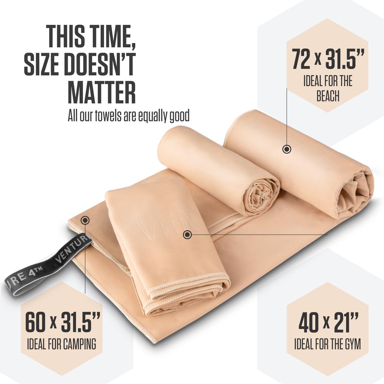 VENTURE 4TH Quick Dry Towel. Microfiber Travel Towel Ideal for Camping, Hiking, Backpacking, Gym. Lightweight & Fast Drying Travel Towels for Body. Compact & Easy to Pack - Beige Large - Image 8