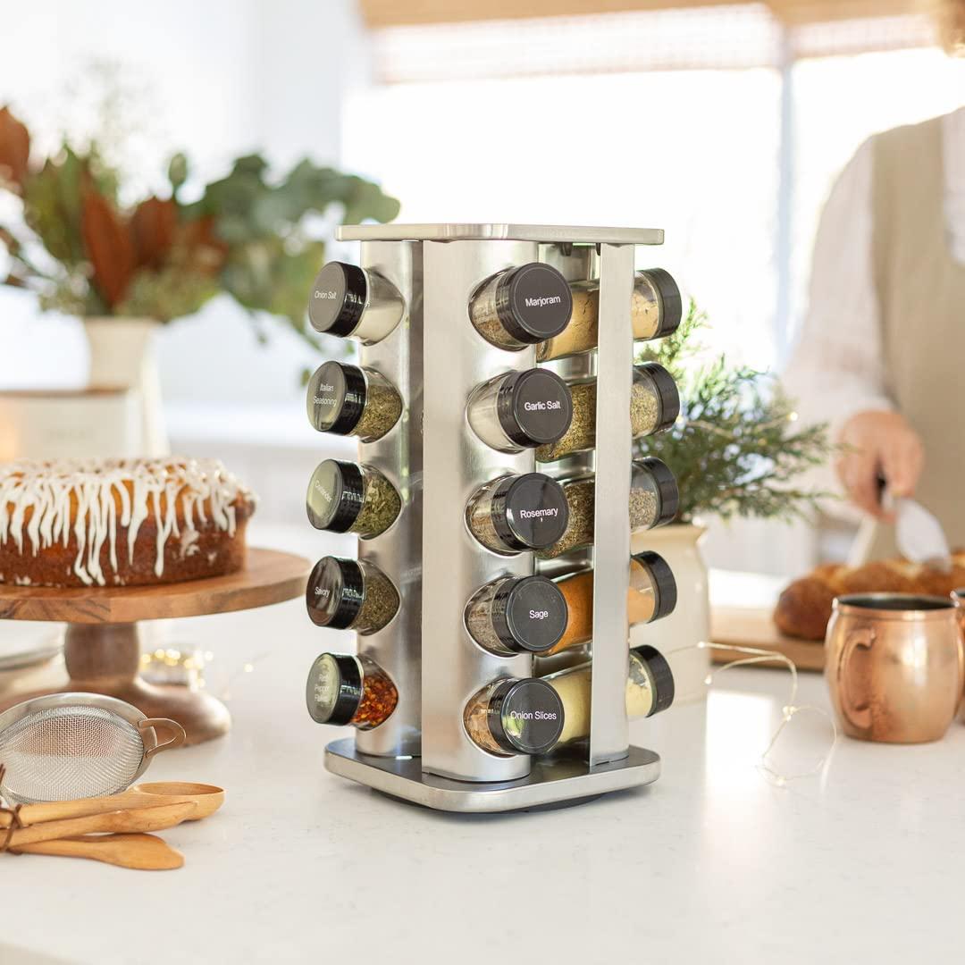 Orii 20 Jar Spice Rack with Spices Included - Revolving Tower Organizer for Kitchen Spices and Seasonings, (Stainless Steel) - Image 8