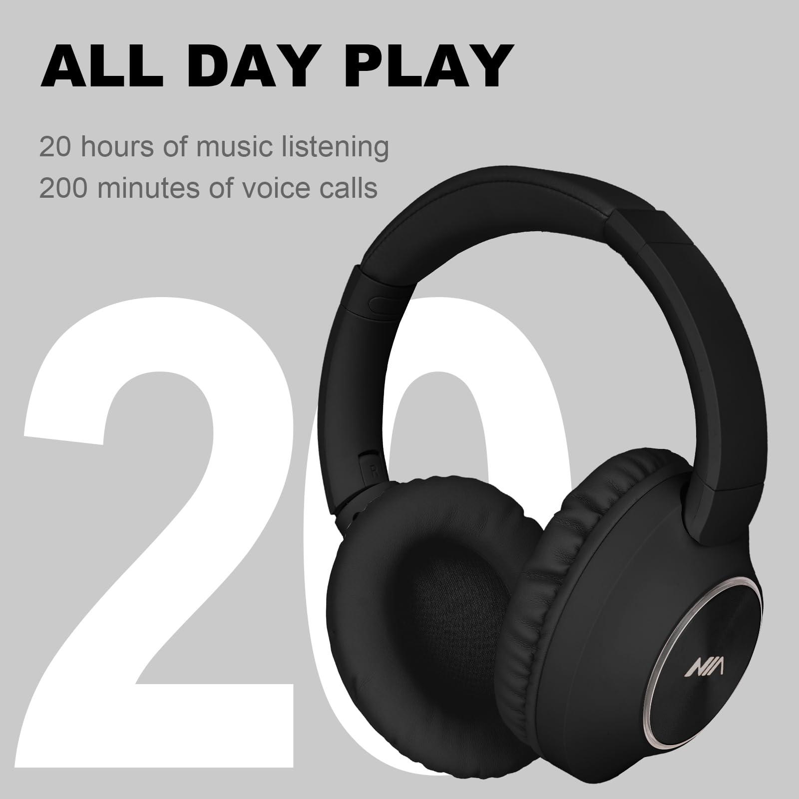 XuanGui Over Ear Wireless Bluetooth Headphones, Foldable HiFi Stereo Headphones with 20H Playtime, Bluetooth 5.3, FM/TF, LED Lights for Cellphone Home NX400, Black - Image 3