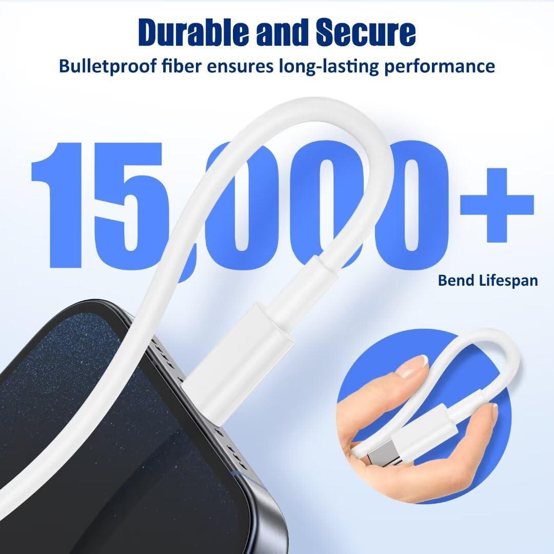 i Phone 16/15 Charger Fast Charging 3-Pack, 20W Type C Charger[3+6+10FT] USB C Wall Charger Cables for iPhone 16/15/15 Plus/15 Pro Max, iPad Pro/Air/AirPods/Samsung - Image 3
