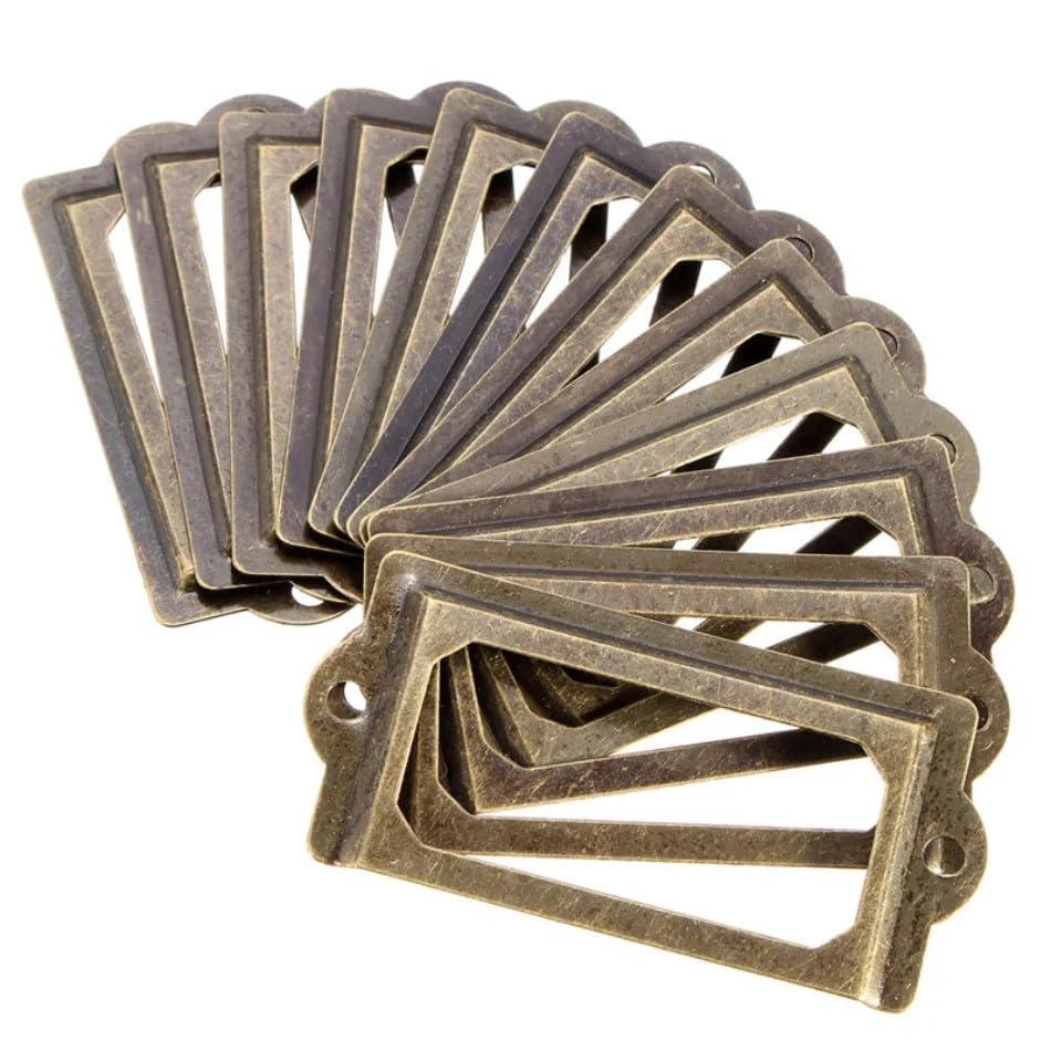 12Pcs Antique Brass Metal Label Pull Frame Handle File Name Card Holder for Furniture Cabinet Drawer Case - Image 4