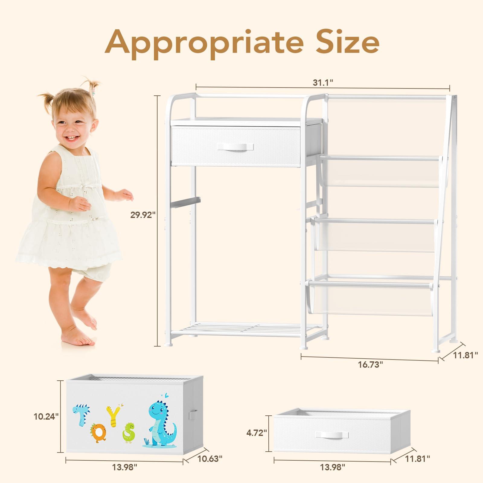 BBLIKE Kids Bookshelf and Toy Storage Organizer - 3 Tier Book Shelf with Movable Toy Box for Kids Rooms, Ideal Bookcase and Toy Organizer with 2 Drawers for Playroom, Bedroom, Nursery, White - Image 2