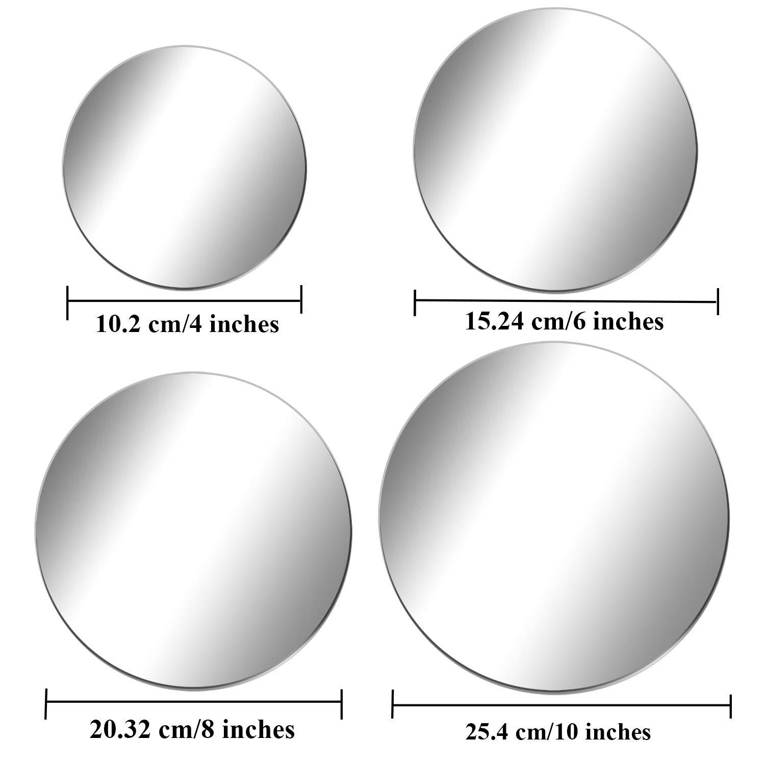 Aneco 9 Pack Thickened Round Mirror Wall Decoration Stickers Sticky Decorative Mirror Self-Adhesive Non-Glass Mirror Tiles, 10, 8, 6, 4 Inches - Image 2