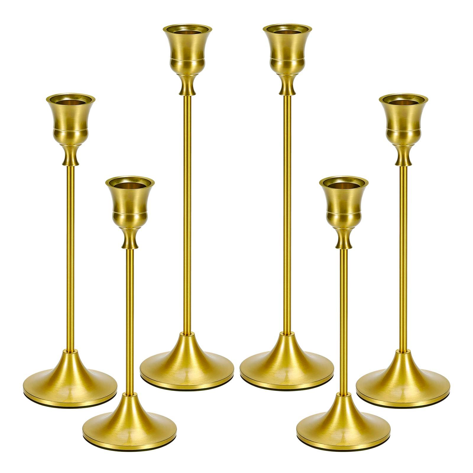Candle Holder Gold Taper Candlestick Holders - Table Décor Brass Golden Pillar Candle Sticks Holder Set of 6, Antique Fireplace Decor Tapered Bulk Candelabra for Wedding, Christmas - Image 1