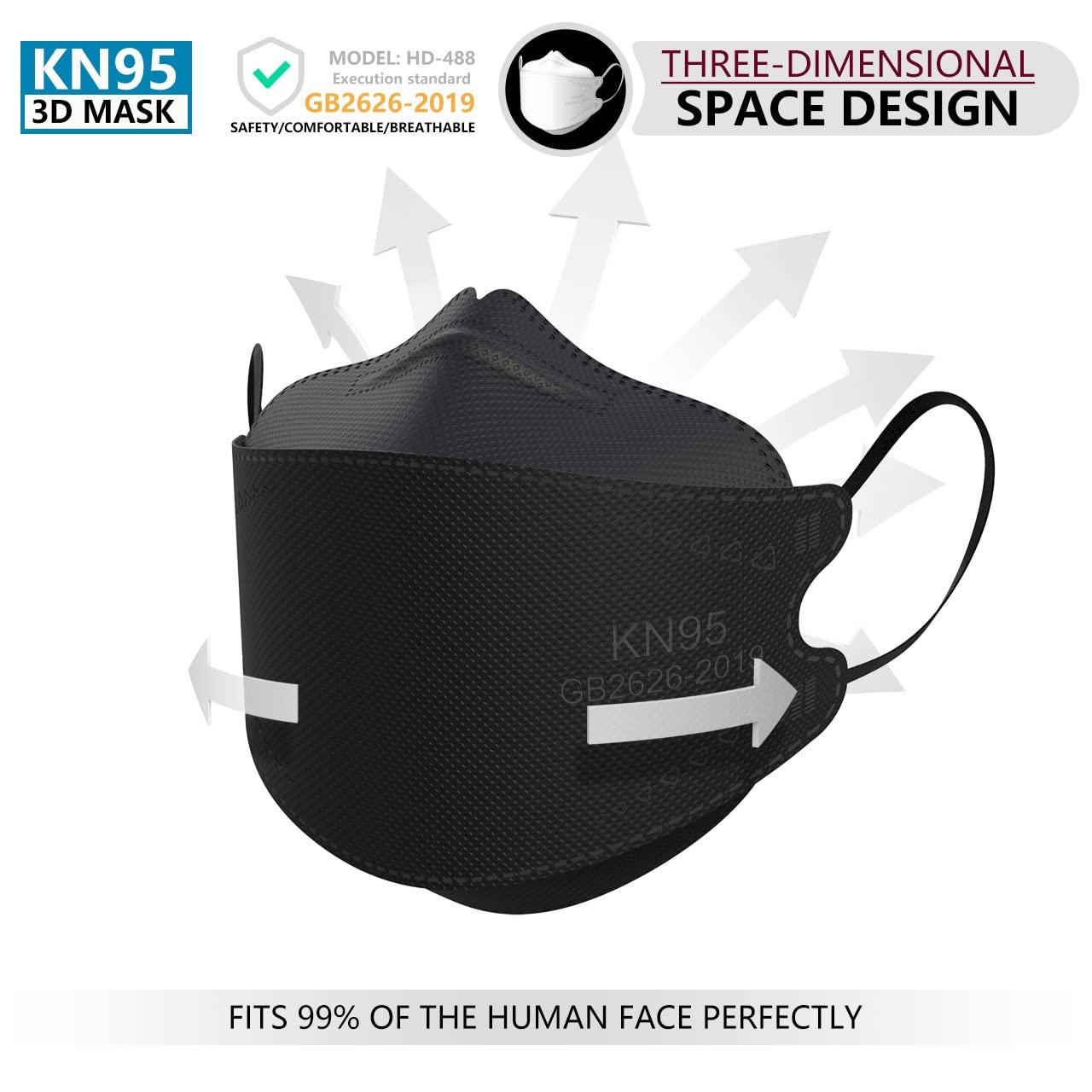 KIMARS KN95 Face Masks 50 Pack, Breathable Comfortable and Disposable KN95 Mask, Black - Image 3
