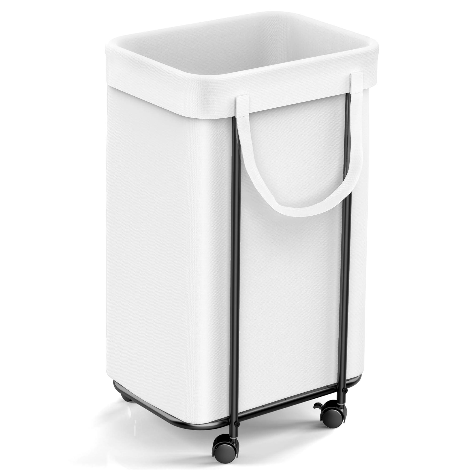 Wheels Laundry Hamper, Laundry Basket Organizer, 90 Litre Small Dirty Clothes Basket with Removable Lined Bag for Bathroom and Bedroom Storage (White)
