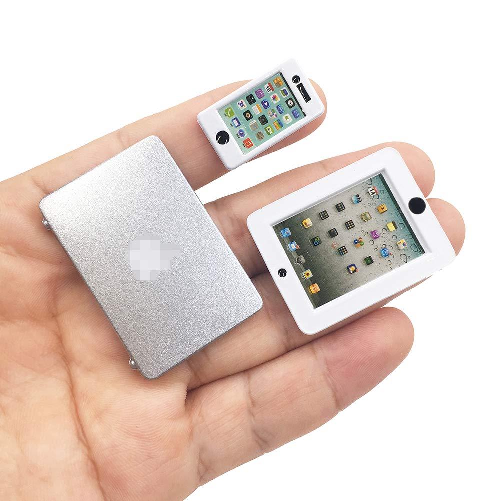 3 Pack Dollhouse Mini Laptop Tablet and Smart Phone Scene Computer Simulation Accessories for Doll 1/6 1/12 Miniatures Silver - Image 3