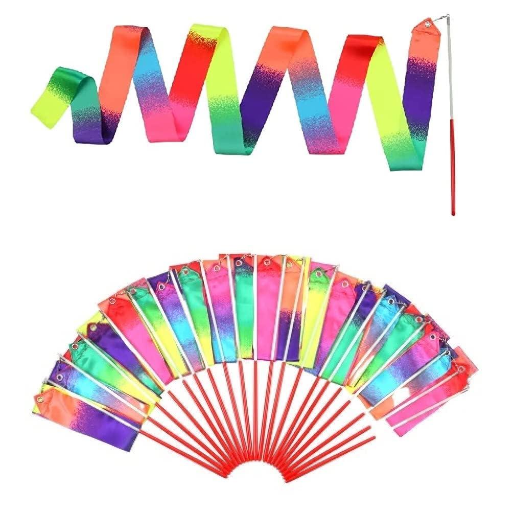 dervea 20 Pack Ribbon Dancing Wands Party Favors for Kids, Rainbow Birthday Decorations, Princess Party Supplies, Girls Party Games, Gymnastics Goody Bag Stuffers (Rainbow) - Image 7