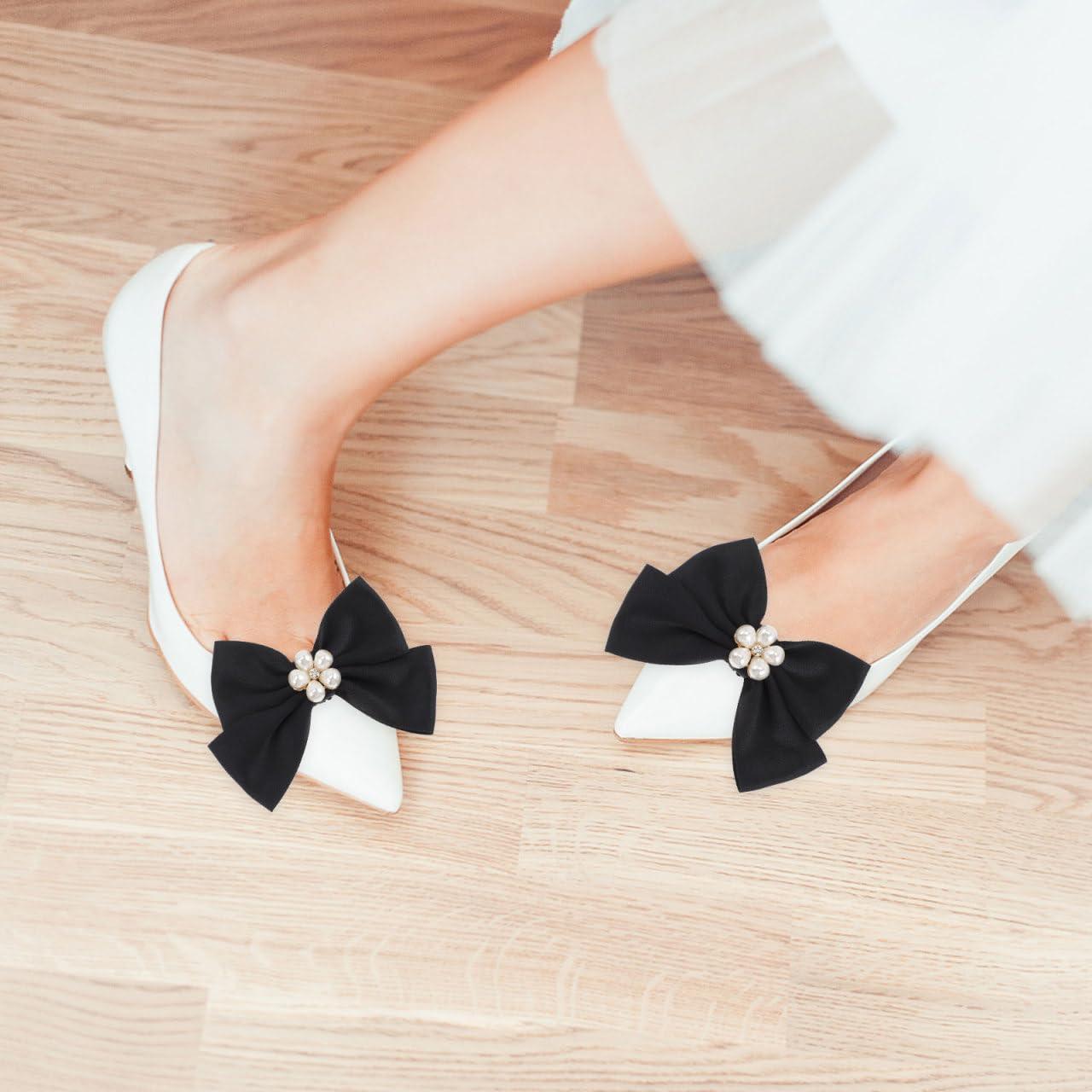 Holibanna Bow Shoe Clips 1 Pair Removable Buckle Elegant Pearl Charms Decoration DIY for Women Girls Bridal Wedding - Image 4
