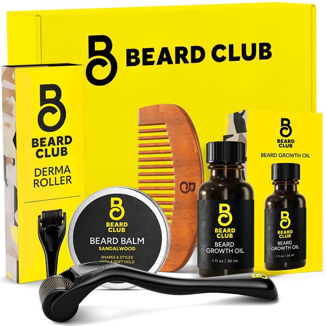 The Beard Club Beard Growth Kit - Derma Roller, Beard Growth Oil, Sandalwood Balm, Comb - Gift Set - Image 1