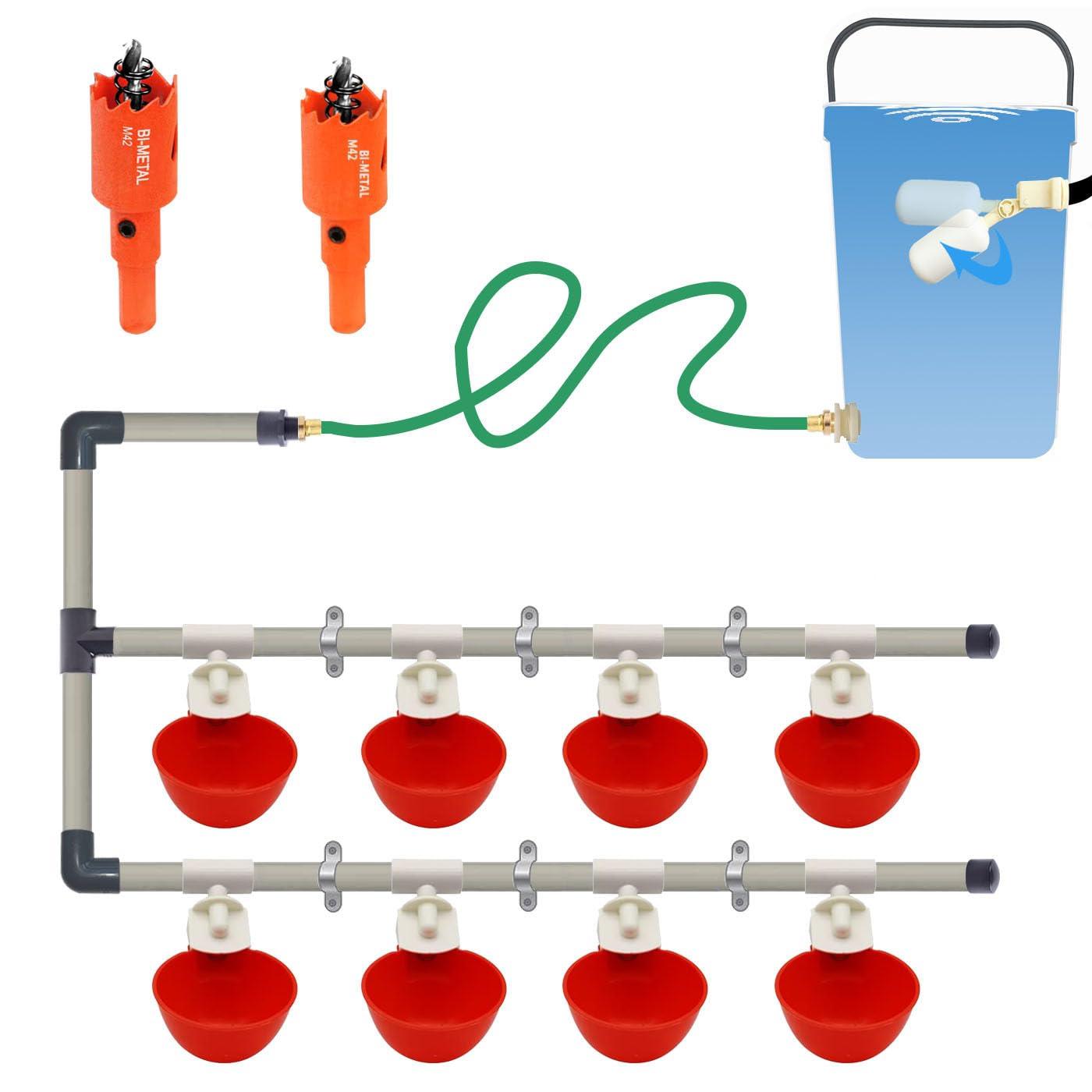 Complete Set Pipeline Automatic Chicken Watering System, 1/2" PVC Tee Fittings & PVC Pipe & Garden Hose, Chicken Water Cups, Poultry Waterer, Automatic Chicken Waterer, Chicken Nipple Waterer