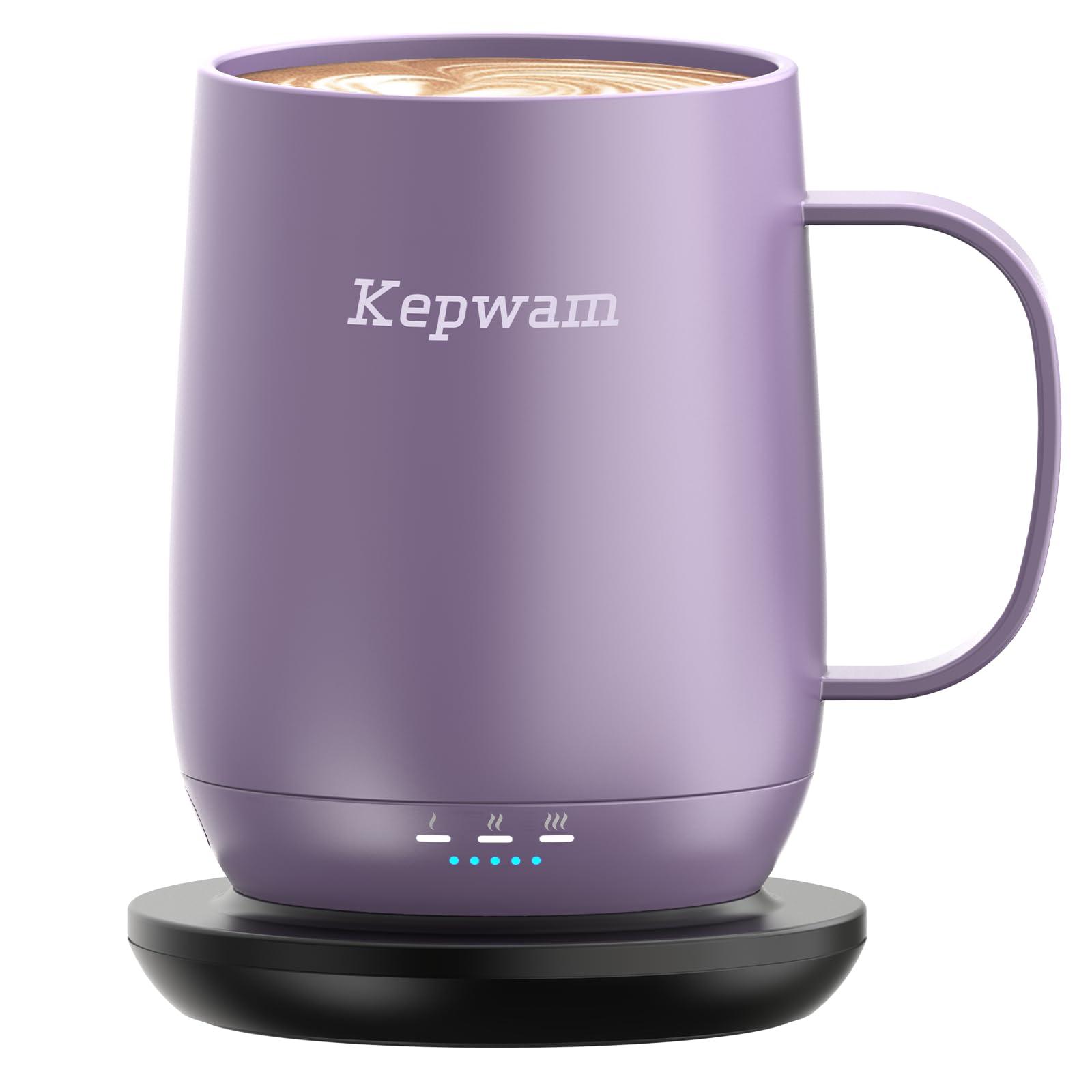 Kepwam Self Heating Coffee Mug, 16oz Smart Heated Coffee Mug, 150 Min Battery Life - Hot up to 149℉ Temperature Control Coffee Mug Warmer, Gifts for Women and Men (No APP)