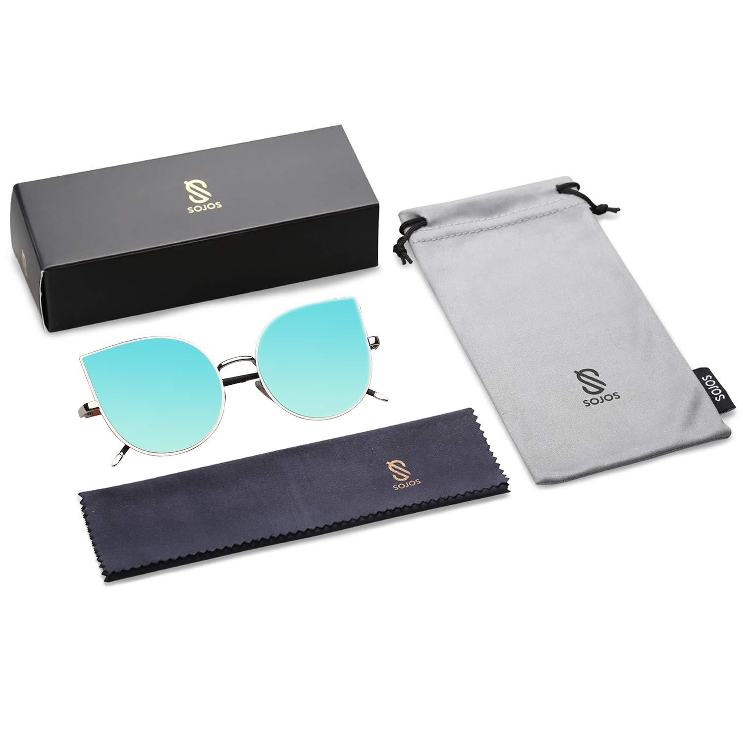 SOJOS Cat Eye Mirrored Flat Lenses Ultra Thin Light Metal Frame Women Sunglasses SJ1022 - Image 7