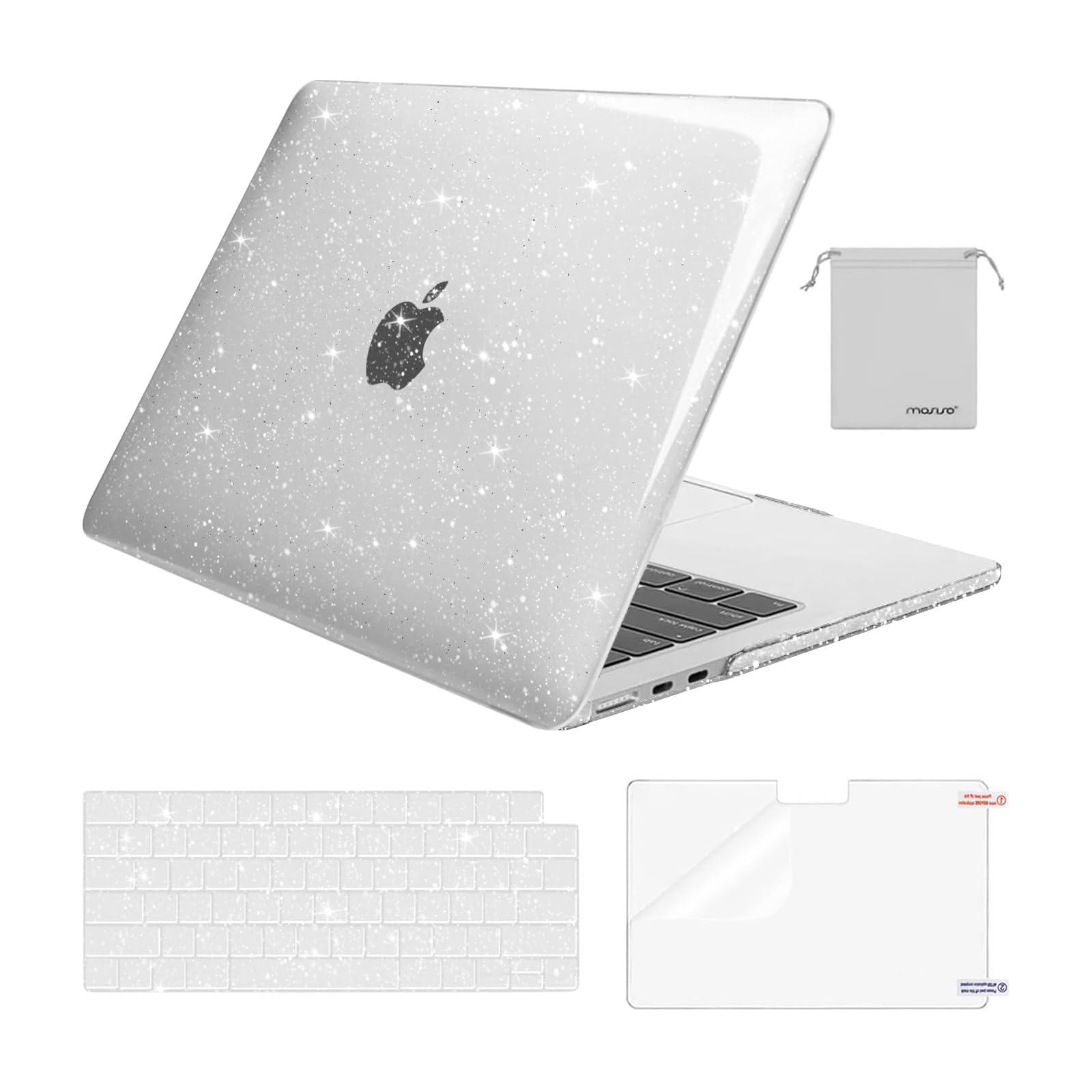 MOSISO Compatible with MacBook Air 13 inch Case 2025 2024 2023 2022 M4 A3240 M3 A3113 M2 A2681, Sparkly Glitter Hard Shell&Keyboard Cover&Screen Film&Pouch for MacBook Air 13.6 inch Case, Transparent