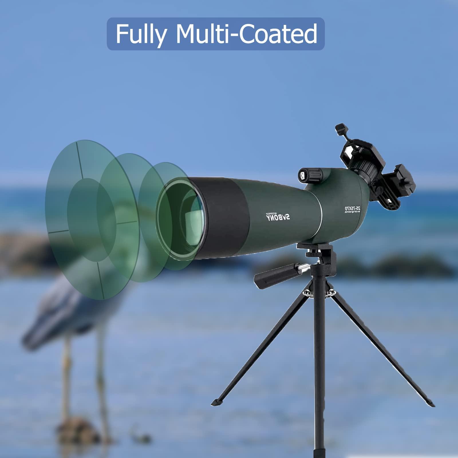 SVBONY SV28 Spotting Scopes with Tripod, Angled 25-75x70mm Spotter Scope with Phone Adapter, Waterproof Fogproof Spotting Scope for Bird Watching, Target Shooting, Wildlife Viewing - Image 7