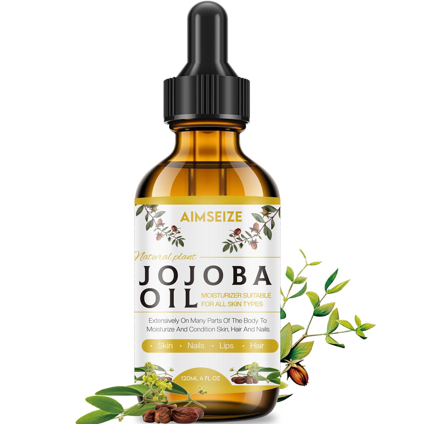 AIMSEIZE 100% Pure Jojoba Oil - Cold Pressed - Natural Based Oil - Moisturizing Massage Oil for Face, Hair, Skin & Nails