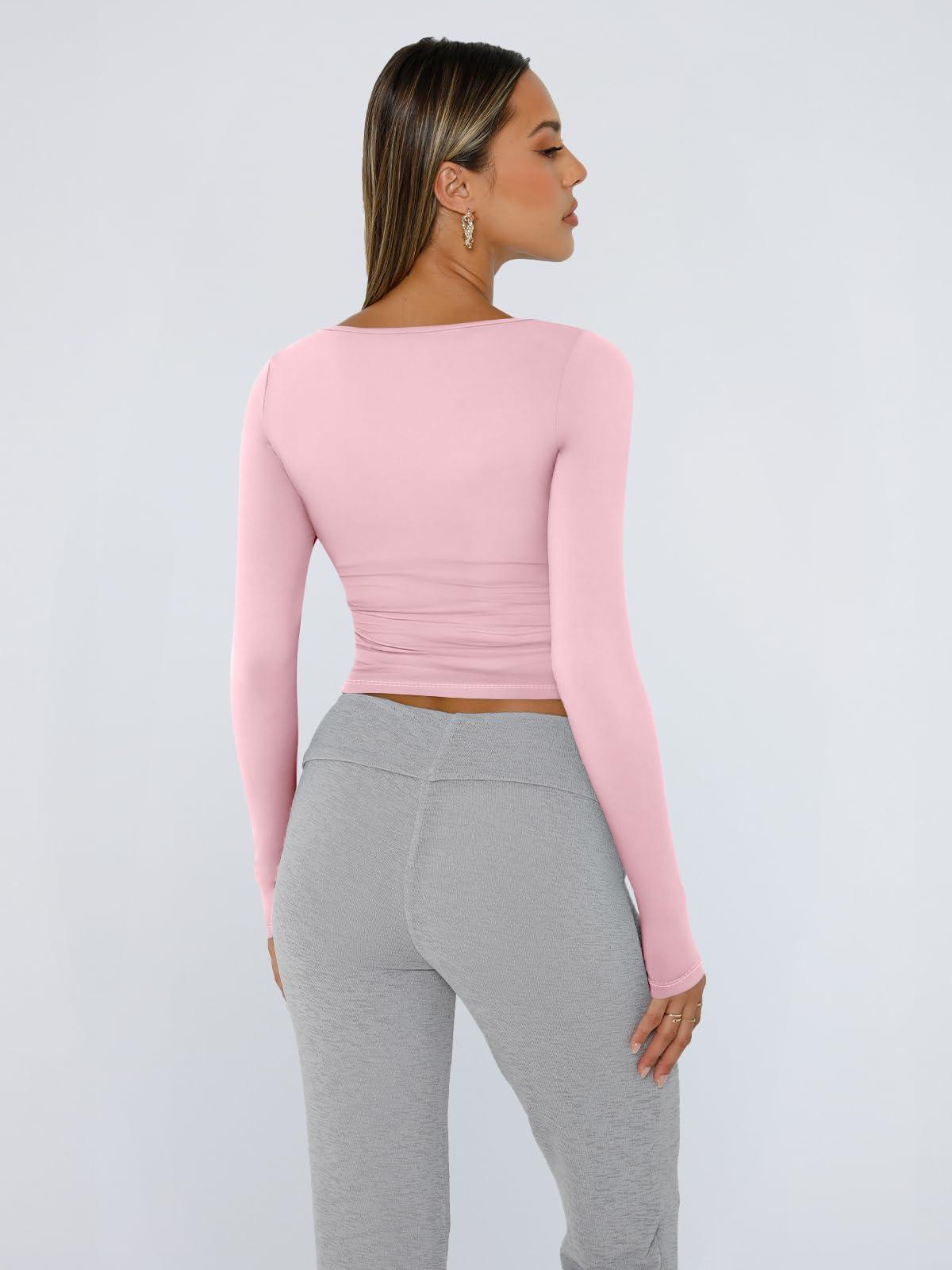 Trendy Queen Womens Long Sleeve Shirts Crop Tops Square Neck Going Out Basics Tees Y2K Winter Clothes 2025 - Image 4