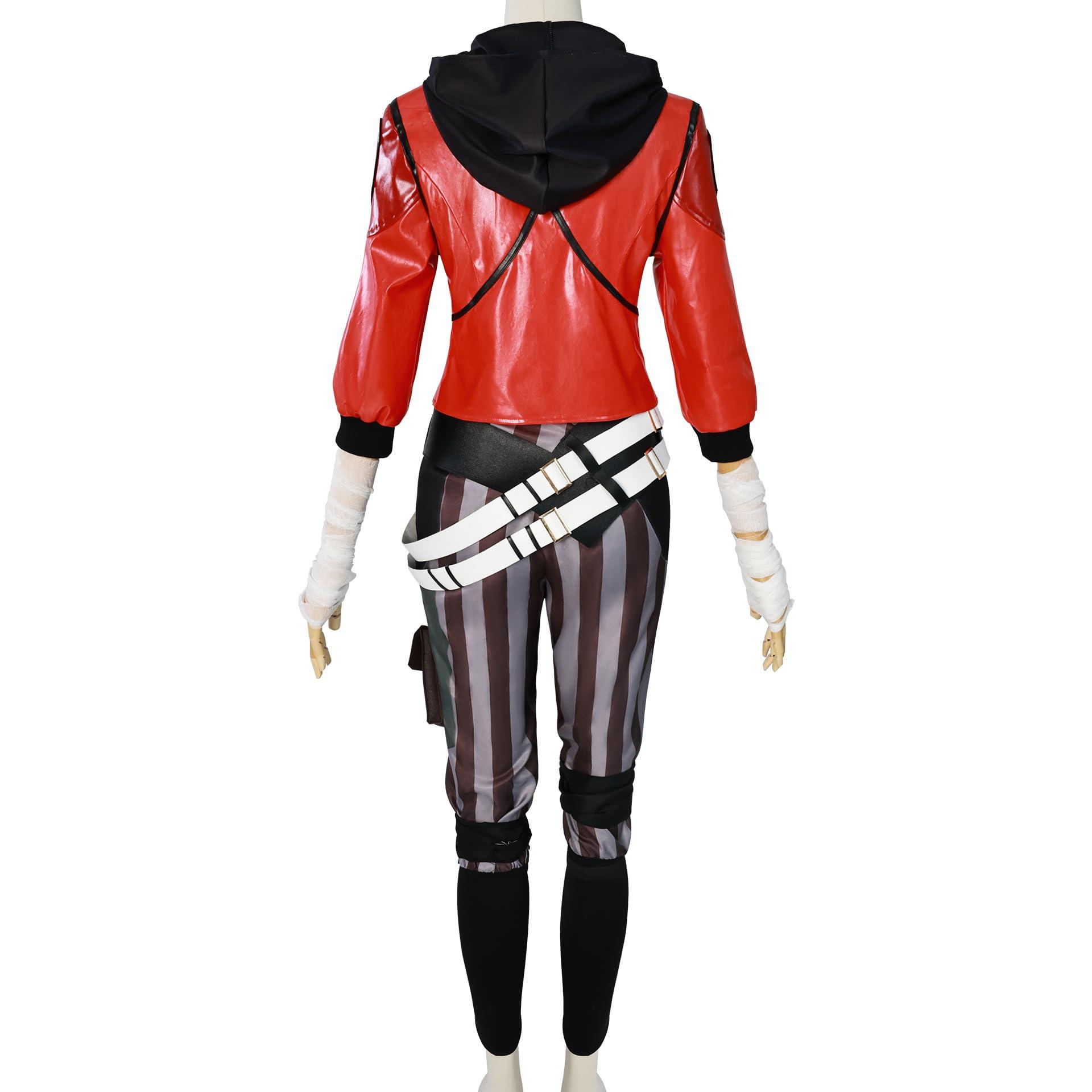 Women's Red Leather Anime Cosplay Jacket Full Set with Gradient Wig - Image 3
