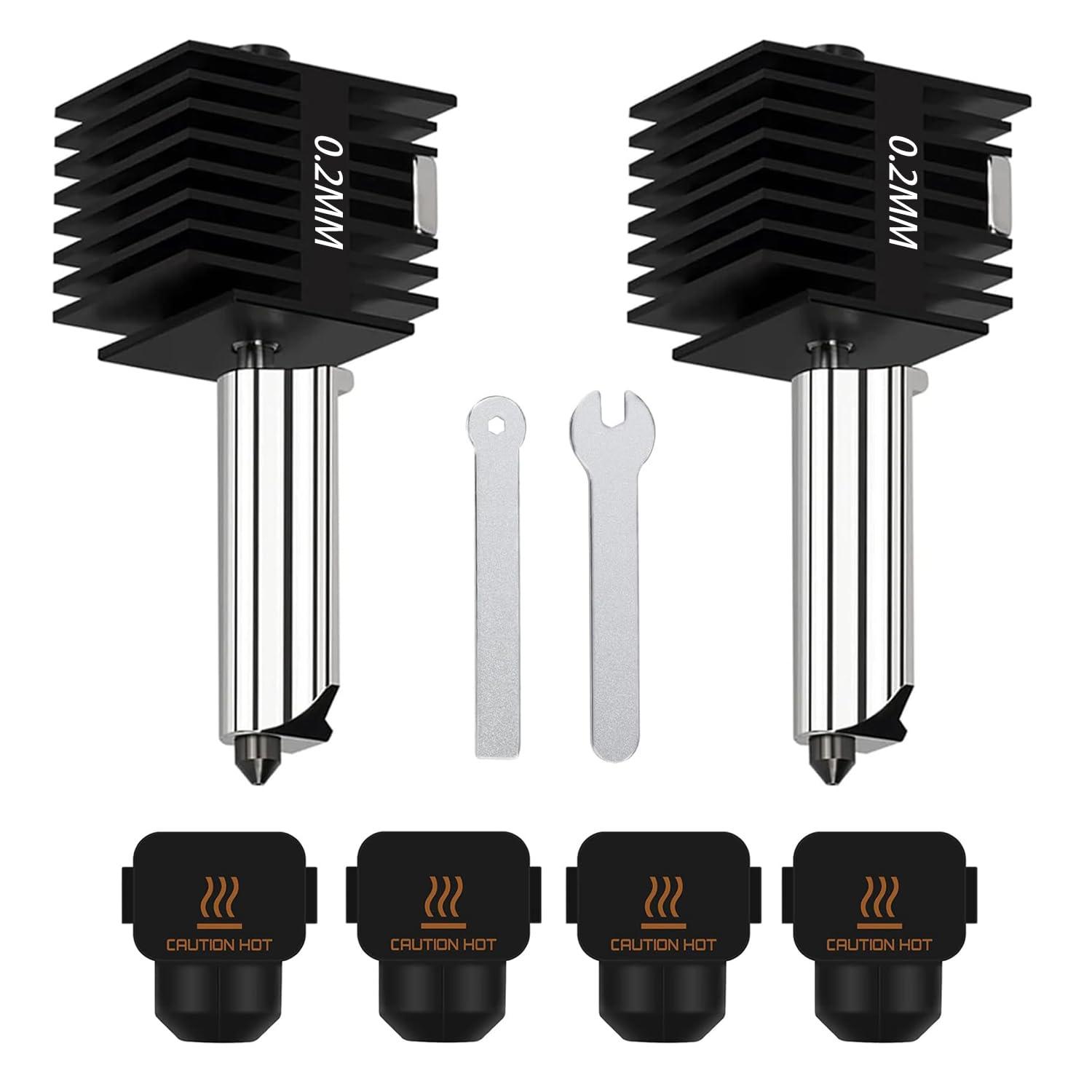 HzdaDeve 2 Pack 0.2MM A1 Mini/A1 Hotend Print Head Hot End Kit Extruder Upgrade High-Temperature Hardened Steel Nozzle Replacement with 4PCS Silicone Cover Sock for Bambu Lab 3D Printer Accessories