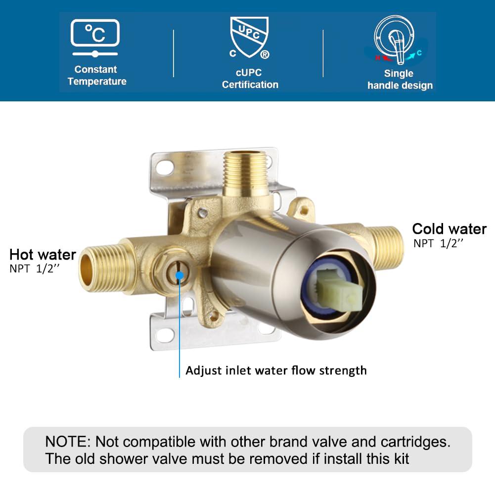 POP SANITARYWARE Shower Faucet Set Brushed Nickel, Bathroom Rain Mixer Shower System, 6 Inch Shower Head and Handle Set, Single Function Shower Trim Kit with Rough-in Valve - Image 7