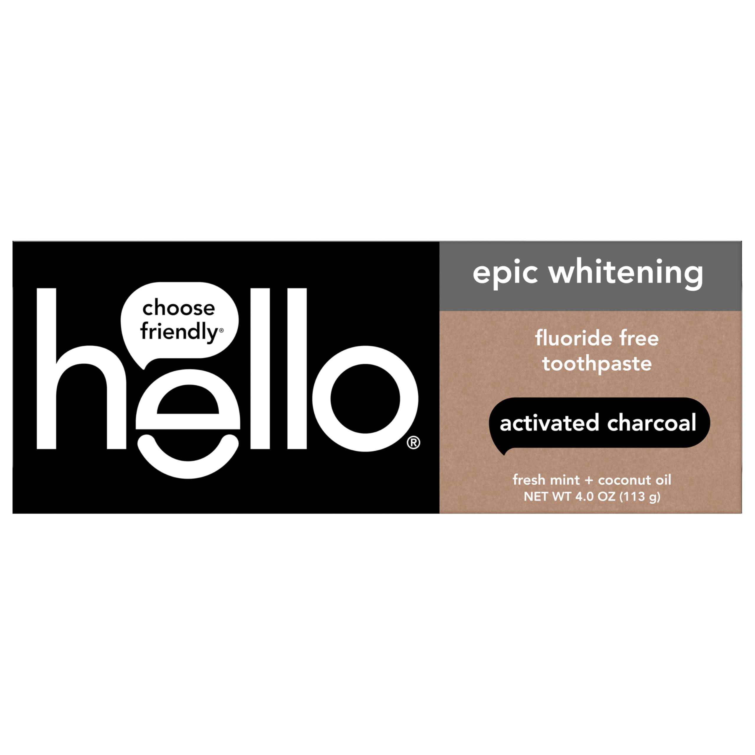 hello Epic Whitening Charcoal Fluoride Free Toothpaste, Activated Charcoal Toothpaste with Coconut Oil, Whitens Teeth Naturally, SLS Free, Fresh Mint, 4.0 Oz Tube - Image 6