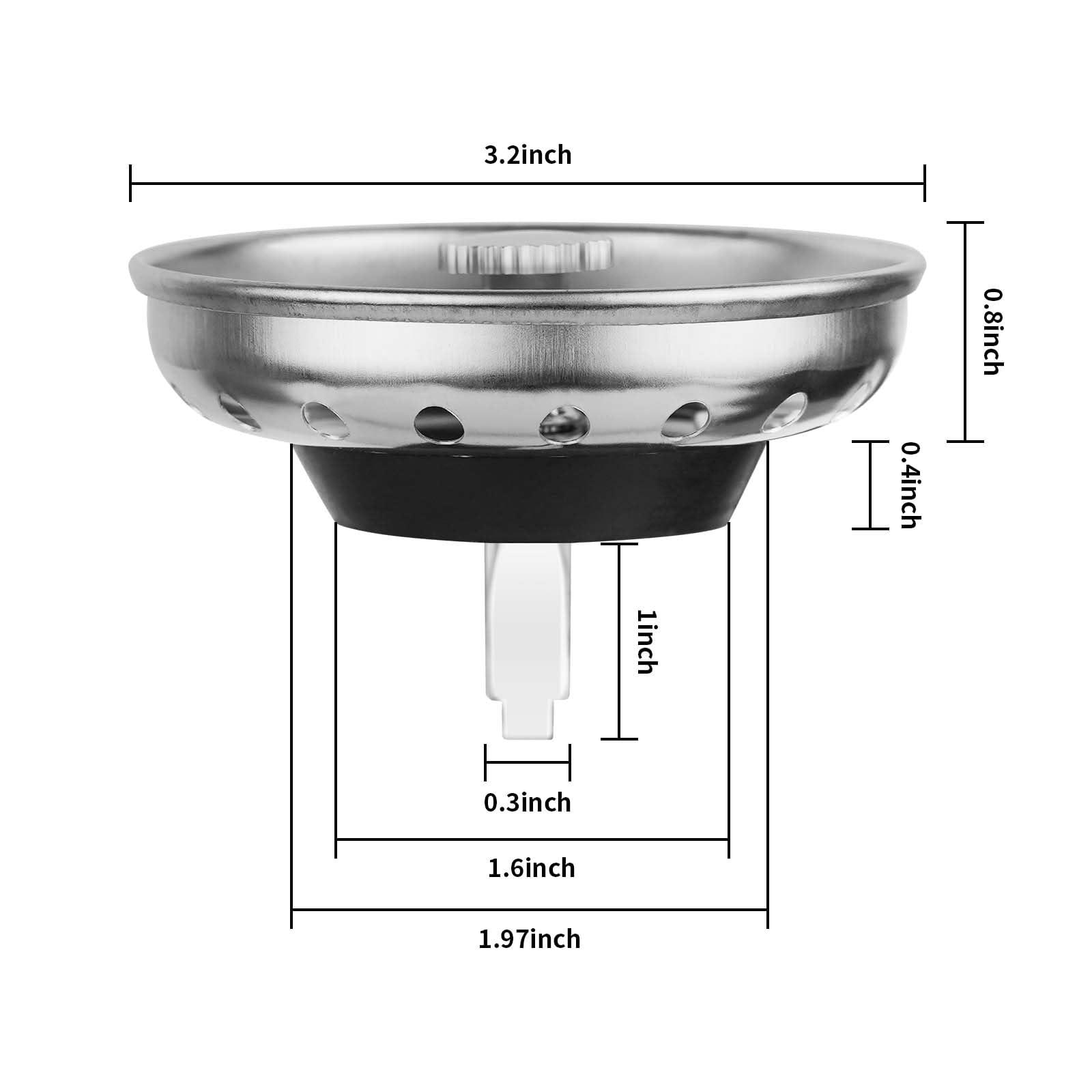 Fri4free 2PCS Kitchen Sink Drain Strainer & Stopper Combo for Standard 3-1/2 Inch Drain, Stainless Steel Strainer Basket with Rubber Stopper Bottom, Kitchen Sink Plug Cover Catcher - Image 2