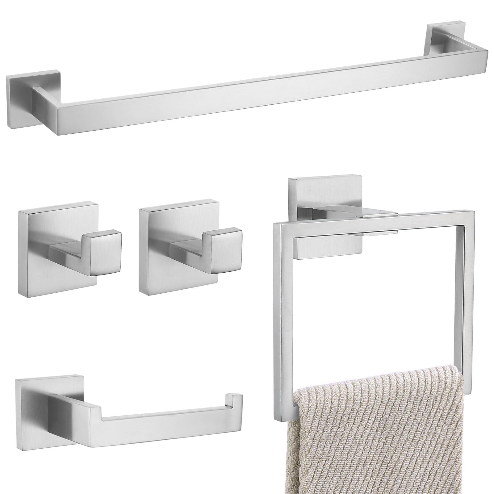 YACVCL 5 Pieces Bathroom Hardware Set, Brushed Nickel Bathroom Accessories, Bathroom Towel Bar Set, 23.6 Inch Towel Bar for Bathroom, Stainless Steel Bathroom Holder Set, Wall Mounted