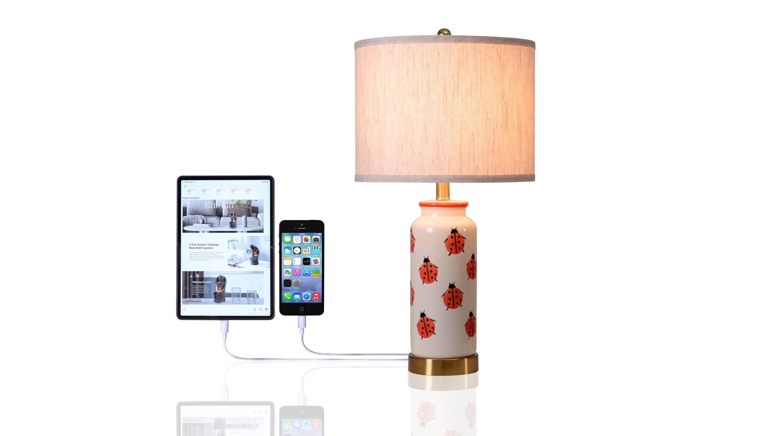 JJDQB Table Lamp for Bedside - 3 Way Dimmable Ceramic Lamps with USB Charging Ports and AC Outlet Portable Desk Lamps with Linen Shade for Living Room,Office,Dorm（24326） - Image 6