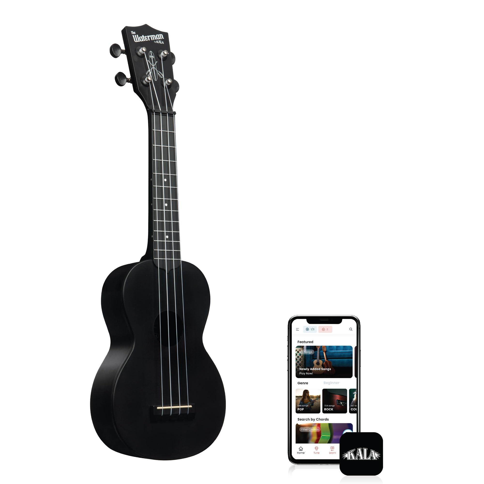 Kala Brand Music Co. The Waterman Beach Collection, 4-String Ukulele, Right, Black Sand, Soprano (KA-WMS-BK-S)