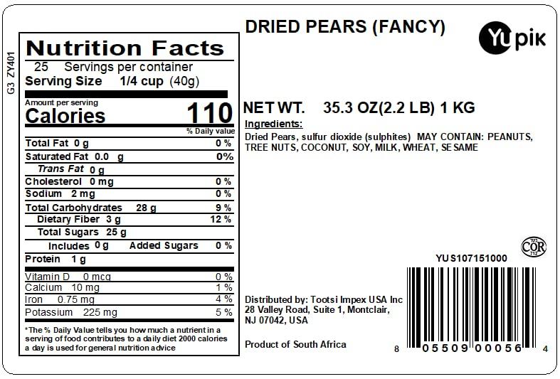 Yupik Dried Pears, 2.2 lb, Kosher, Vegan, Dried Fruits, Quartered Pieces, Naturally Sweet, No Sugar Added, Source of Fiber, Fruity Snacks, Ideal for Baking & Topping - Image 2