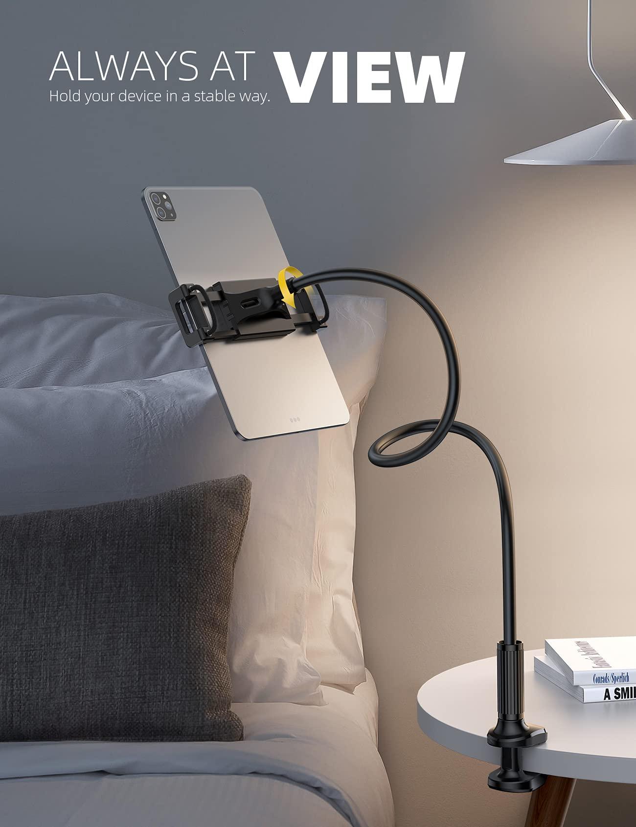 Lamicall Gooseneck Tablet Mount Holder for Bed - Flexible Tablet Arm Clamp for Bed Compatible with Pad Mini 7.9, Air 9.7, Pro 10.5, Kindle, Switch, Galaxy Tabs, More 4.7-11" Device - Black - Image 3