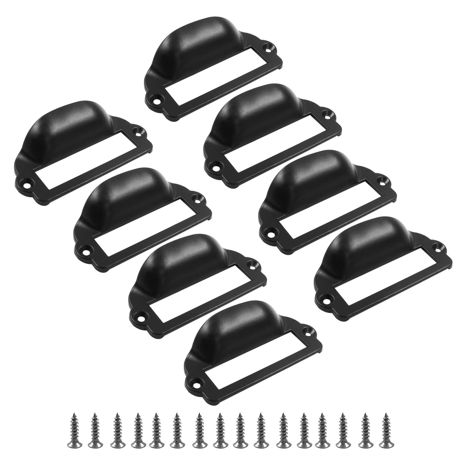 suiwotin 8pcs Card Catalog Drawer Pulls, Antique Black Library File Label Cabinet Pull Handle, Apothecary Drawer Pulls for Office, Furniture, Cupboard Cabinet (Bin Cup Style) - Image 5