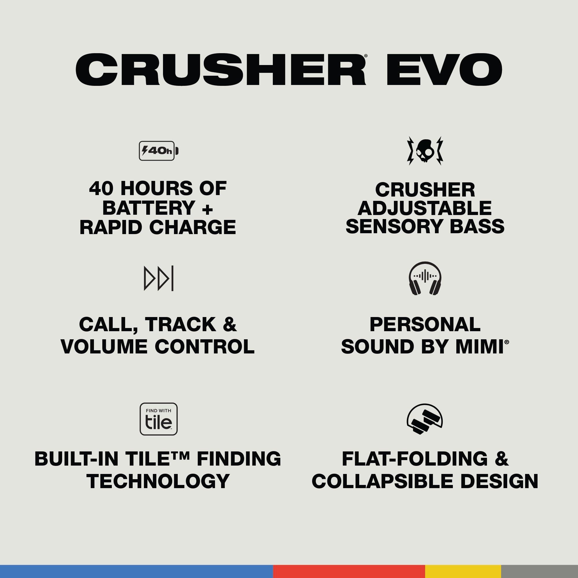 Skullcandy Crusher Evo Wireless Bluetooth Headphones with Multi-Sensory Bass, Noise Isolating Over-Ear Fit, Up to 40 Hours Battery, Microphone for iPhone Android - Asphalt - Image 4