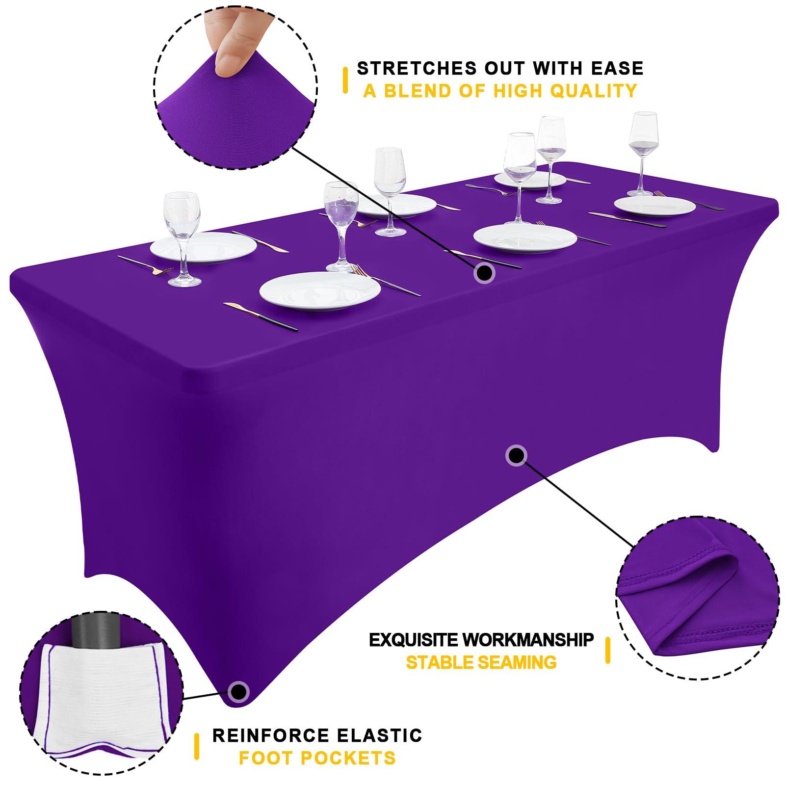 Smiry 2 Pack Spandex Table Cloth 6FT, Elastic Fitted Stretch Tablecloths for Rectangle Tables, Washable Table Cover for Outdoor, Wedding, Banquet & Parties (Purple, 72Lx30Wx30H Inch) - Image 2