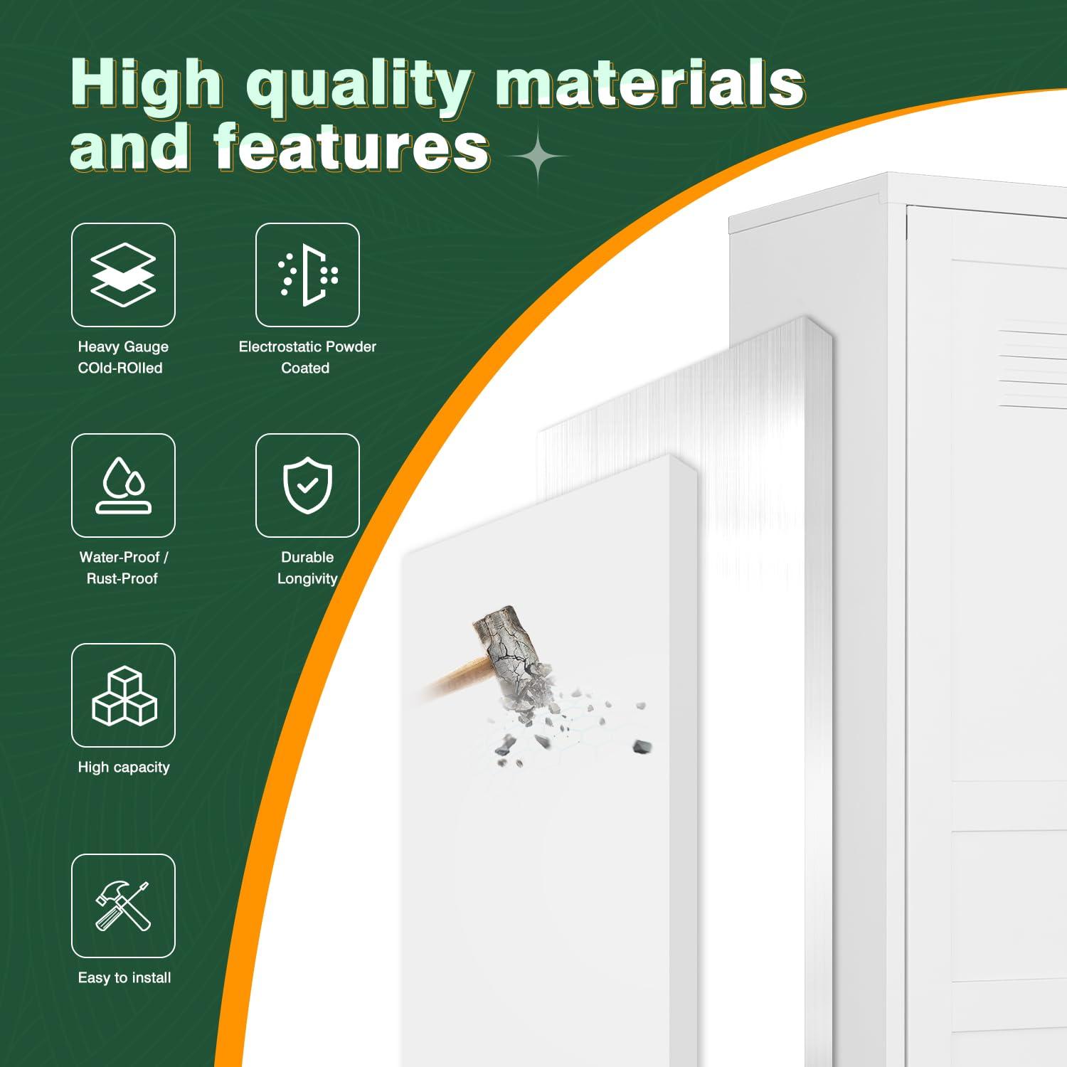 Letaya White Storage Cabinet with Feets-Metal Home Kitchen Pantry Cabinets with Doors and Adjustable Shelves,Organization Locker for Cupboard/Bedroom/Dining/Living/Bathroom/Office/Garage Room (White) - Image 7