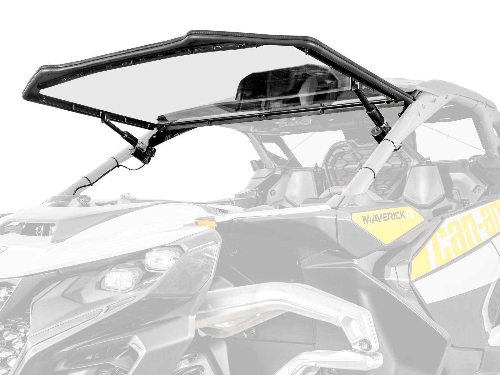 SuperATV MaxDrive Power Flip Windshield for Can-Am Maverick R MaxDrive, Can be Opened to Any Position for Full Airflow Control, 1/4” Polycarbonate 250x Stronger than Glass, USA Made