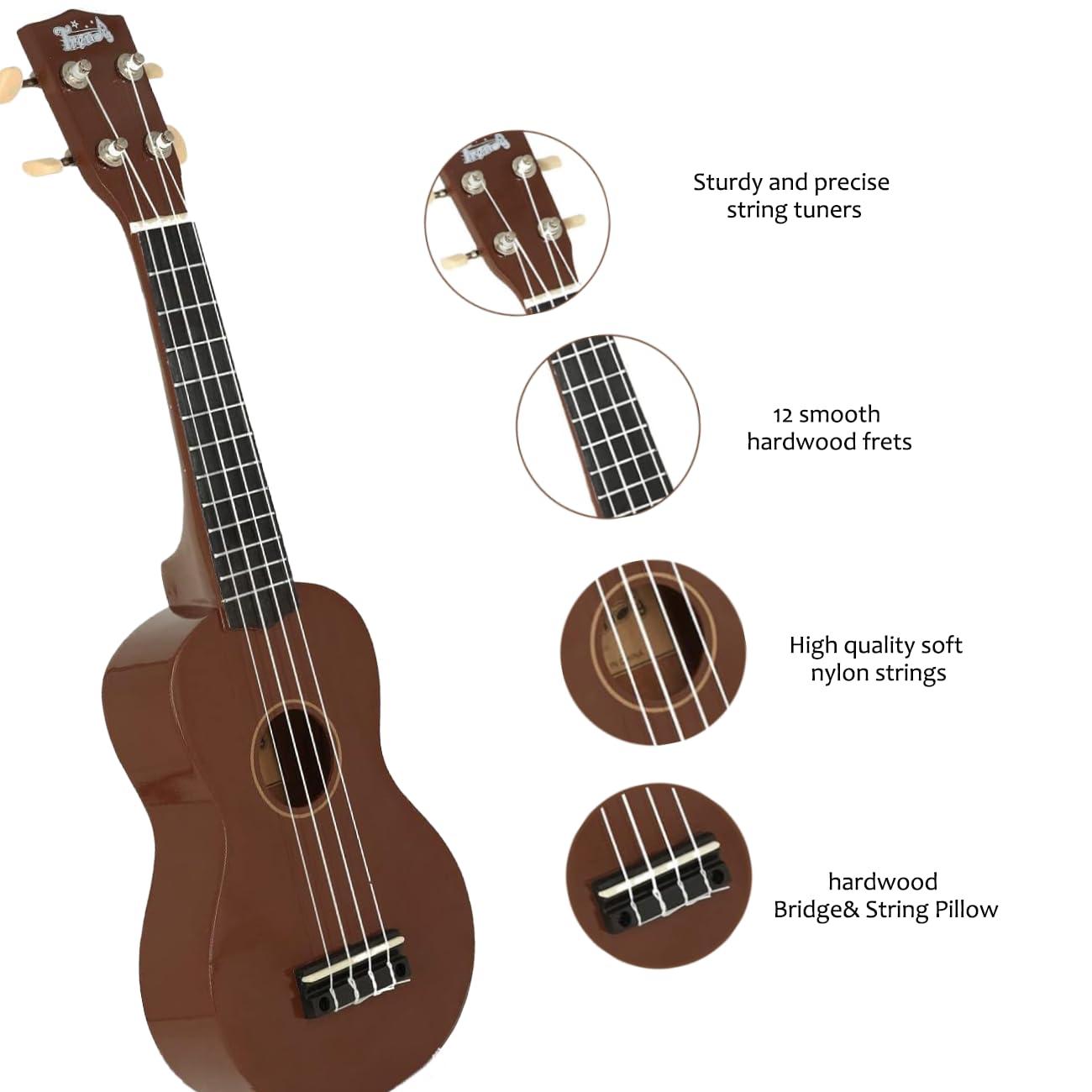 Trendy Soprano Ukulele for Beginners 21 Inch Hawaiian Ukelele for Adult Student Starter (Brown) - Image 2