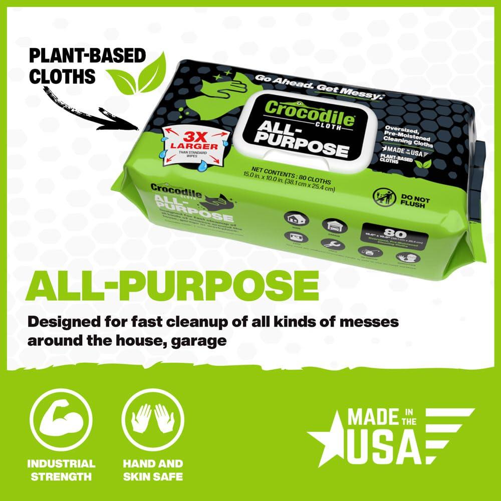 Crocodile Cloth All-Purpose - 80 Plant Based, 10" X 15" Cleaning Wipes. Large, Moist, Absorbent and Disposable Cleaning Cloths. Safe on Skin and Multiple Surfaces. - Image 3