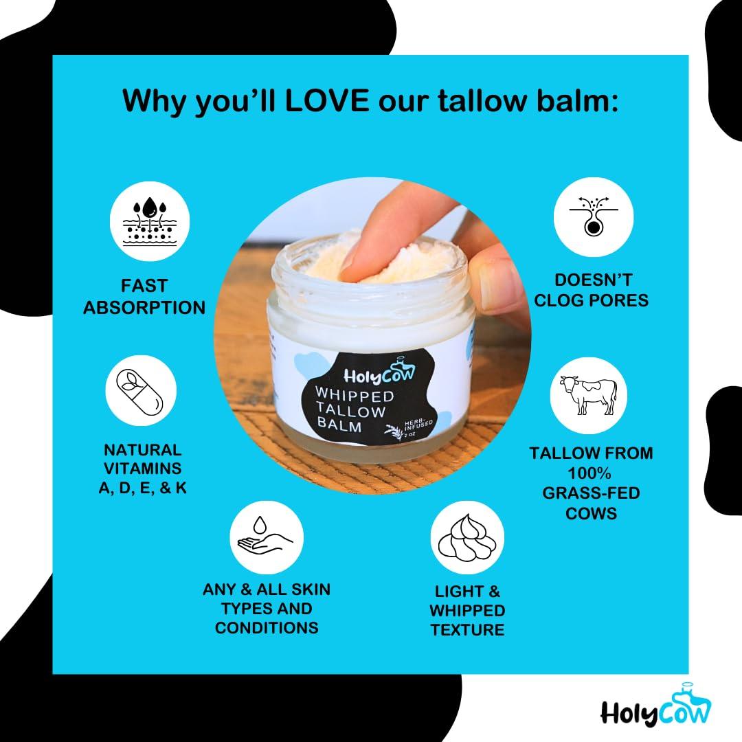 Beef Tallow For Skin - Whipped Tallow Balm with Organic Jojoba Oil (Unscented/Herb-Infused), Grass Fed Beef Tallow Face Moisturizer for Eczema, Baby, Lip Balm - Lotion For Extremely Dry Skin - Image 3