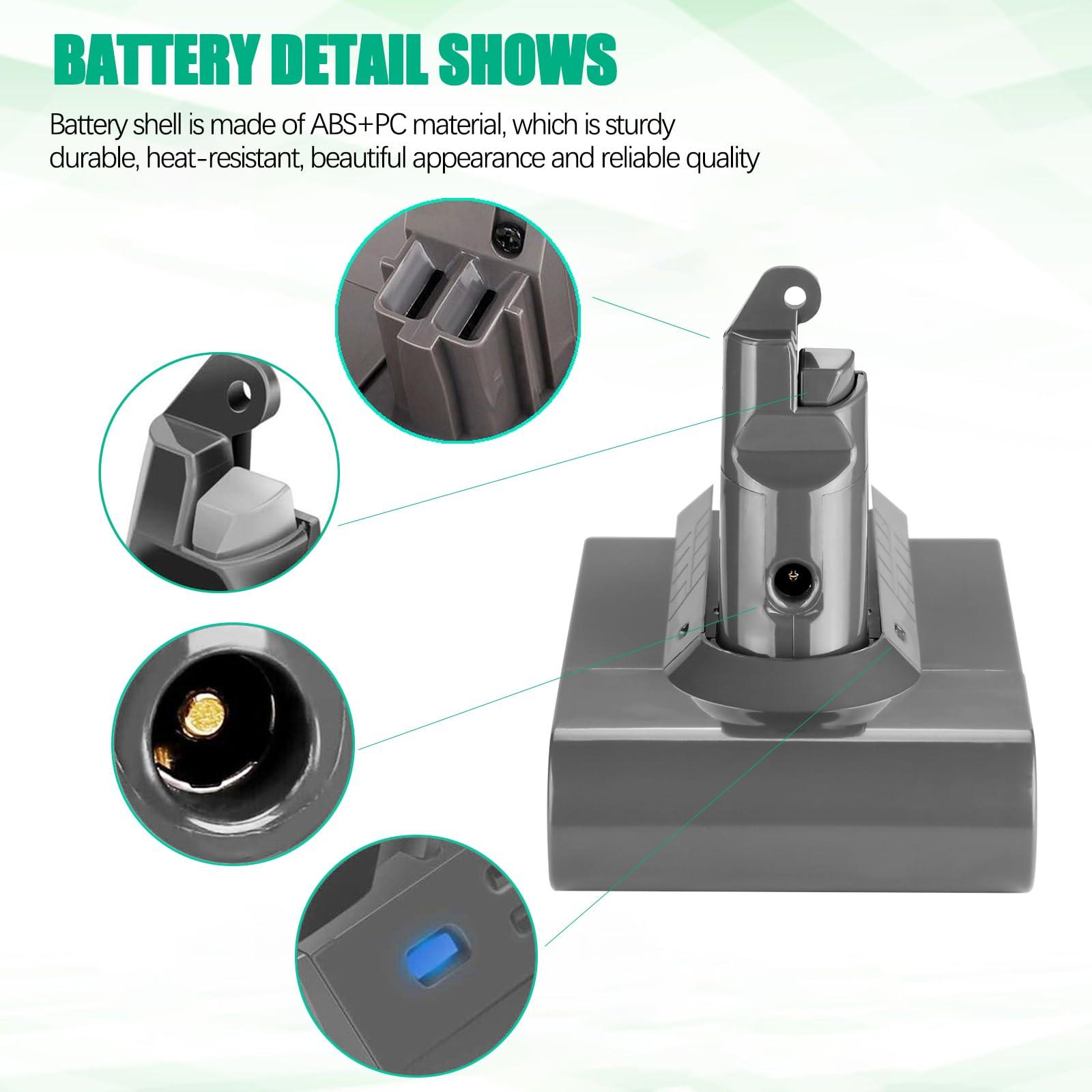 6500mAh V6 Battery+2Pcs Filters Compatible for Dyson V6 Animal/Absolute/Motorhead/Fluffy SV03 SV04 SV05 SV06 SV07 SV09 DC58 DC59 DC61 DC62 DC72 DC74 6 Cell VTC4 Vacuum Battery Replacement - Image 6